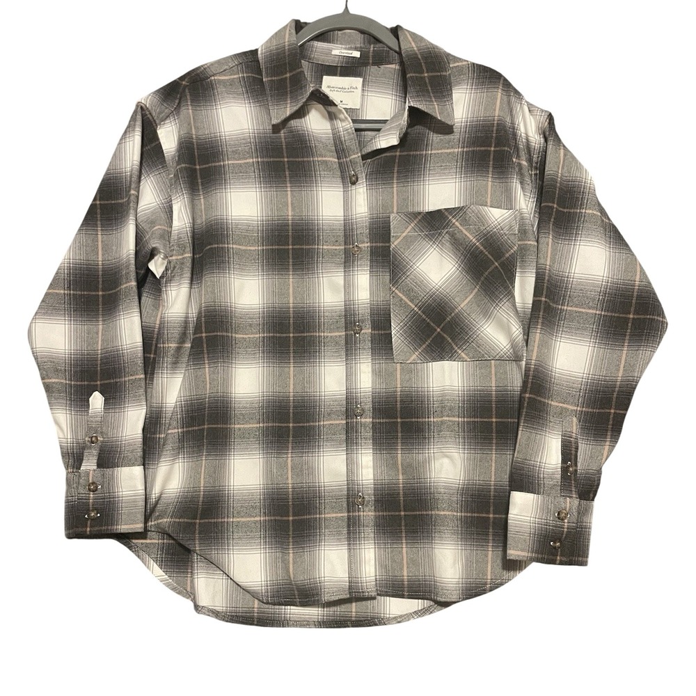 Abercrombie & Fitch Oversized Soft A&F Collection Flannel Size M Gray/White/Tan